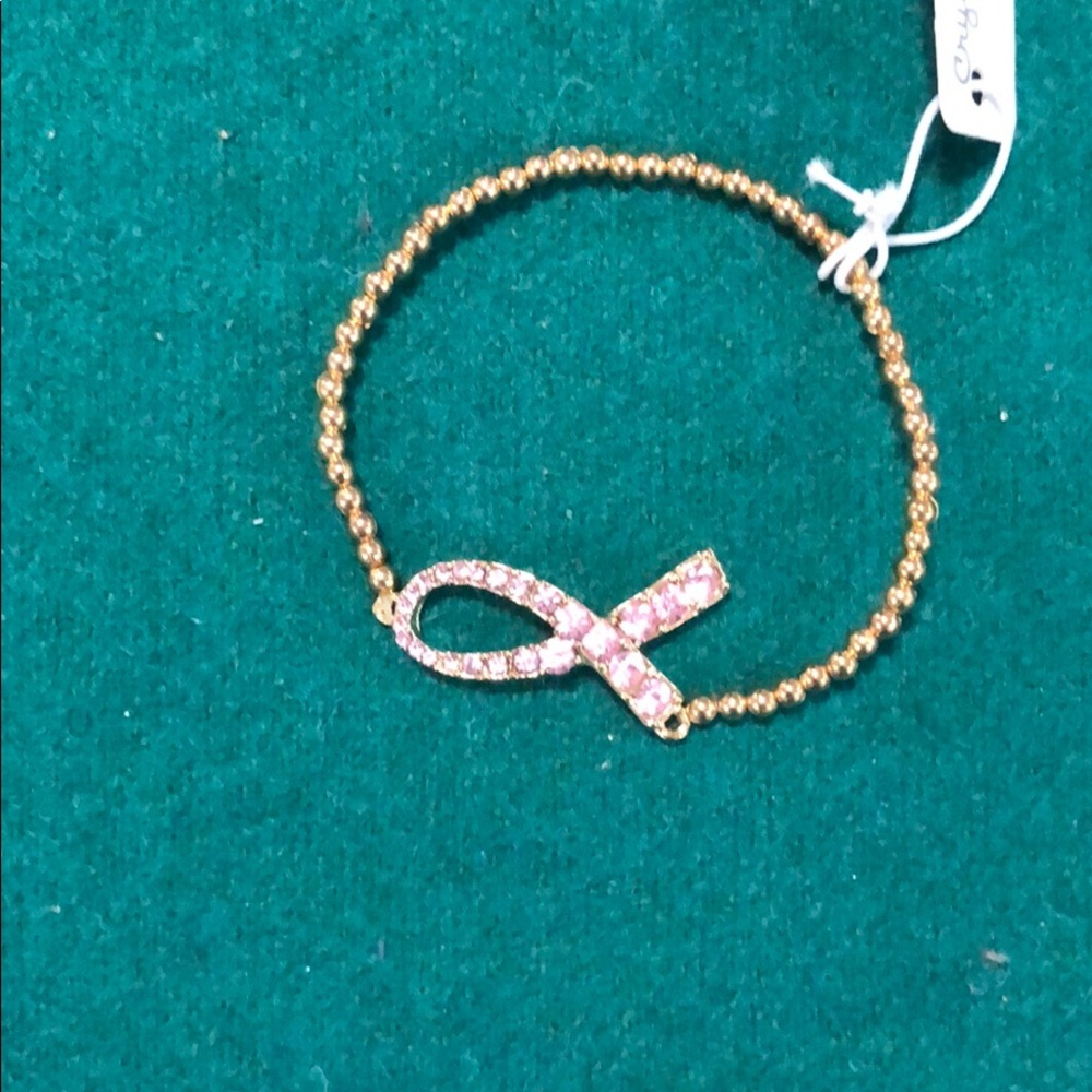 Pink Ribbon Gold Tone Bracelet - Picture 2 of 3